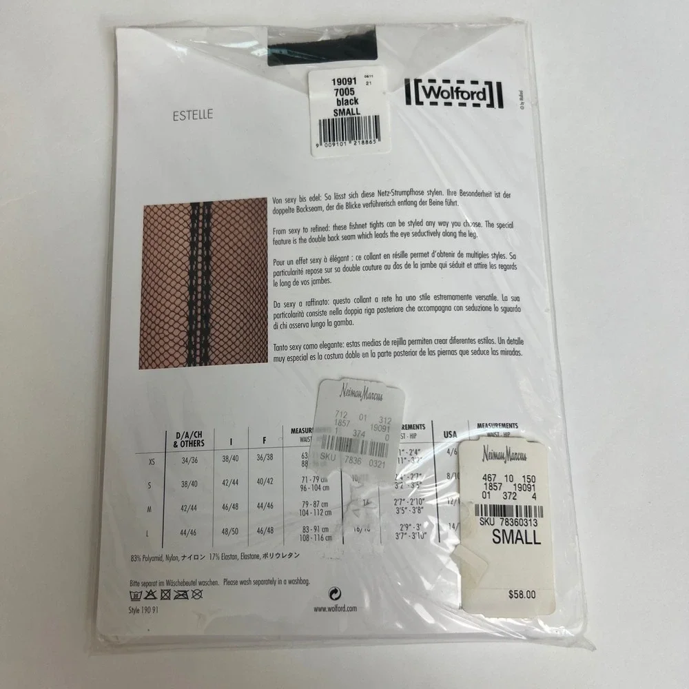 Wolford Estelle Fishnet Tights Black Double Back Seam Size Small NIB 19091